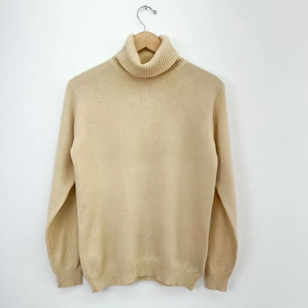 Woolovers Women’s Cream New Wool Ribbed Collar Turtleneck Pullover Sweater